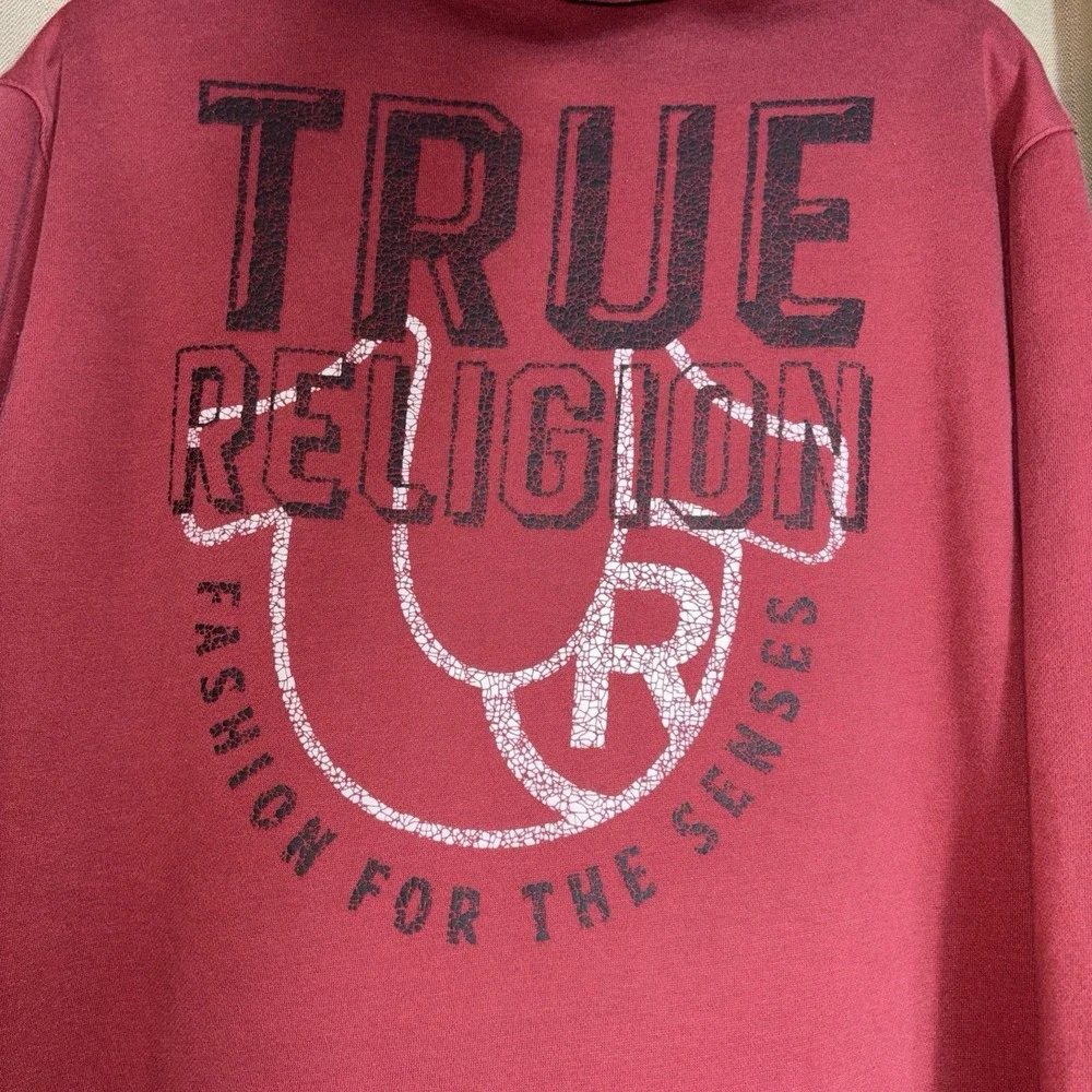 True Religion Cotton Graphic Full Zip Hoodie Maroon Men's Size XL